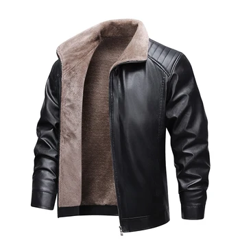 Men Leather Jacket Winter Fleece Lined Biker Jackets Fashion Motorcycle Jacket Faux Leather Coat Outwear Casual Streetwear 2