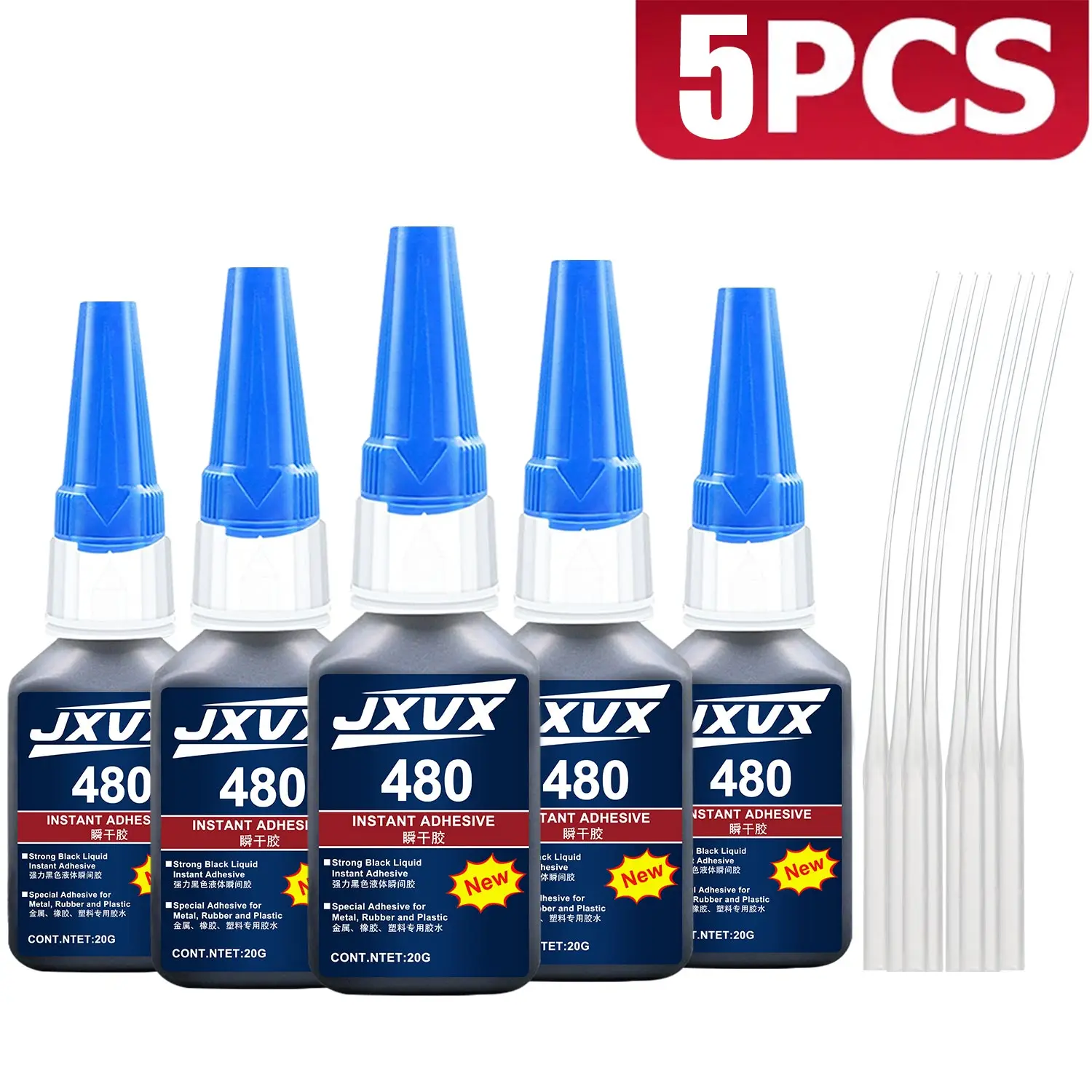JXVX 20 g 480 Schwarz Superkleber Schnelltrocknendes schwarzes Cyanacrylat für Kunststoff Holz Metall Reifen Gummischuhe Reifen Flüssiger starker Klebstoff Reparatur Inklusive Spender 1-10 Stück.