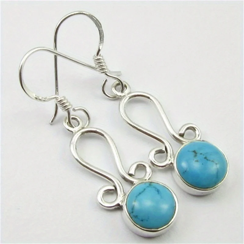 Vintage Silberfarbene Ohrringe mit blauem Stein für Damen, geometrisch, für Party und Alltag