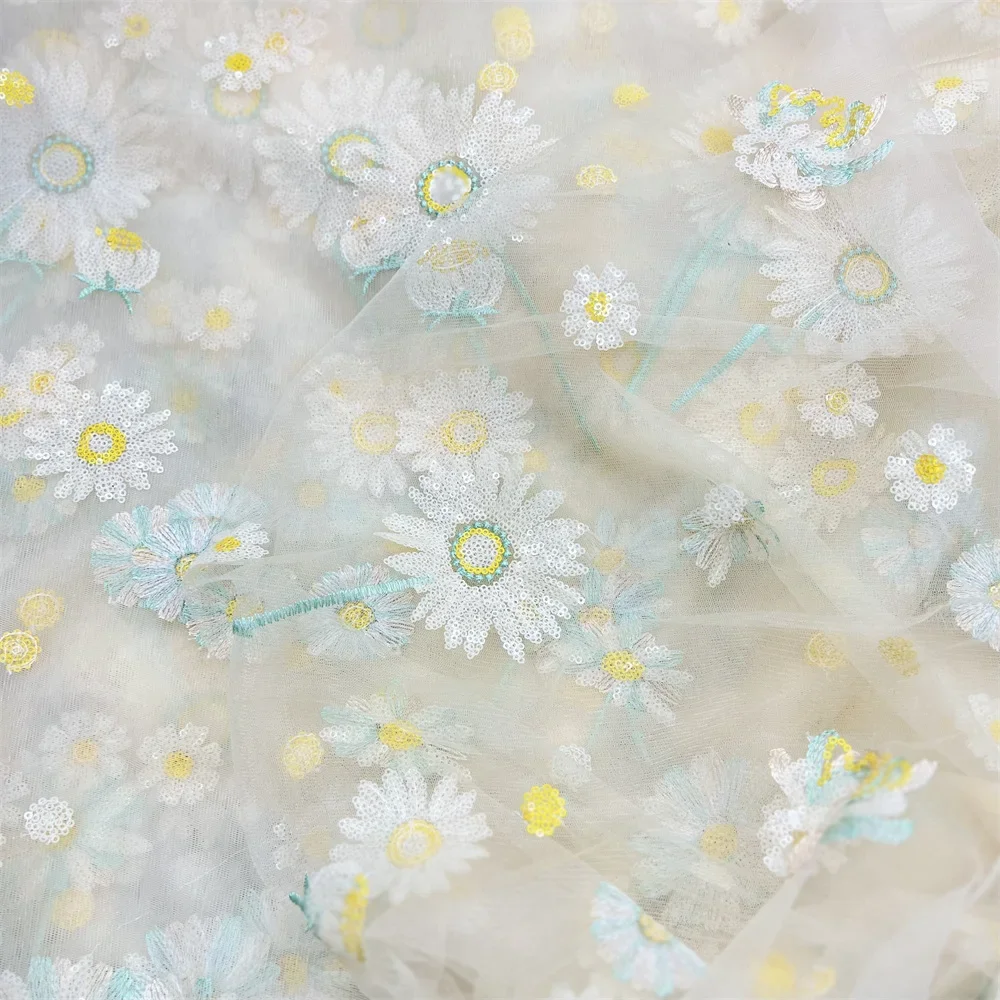 Mesh Dress Children's Clothing Fabric Dandelion Flower Bead Sequin Lace Fabric