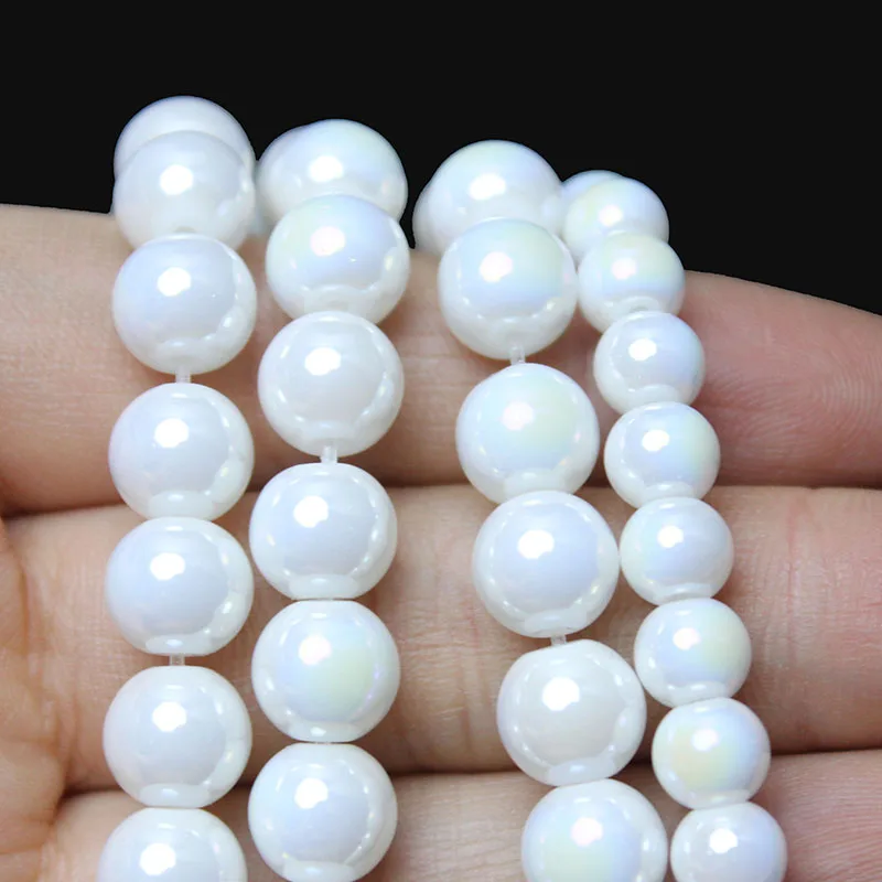 Natural AB Color Porcelain White Crystal Beads Glass Round Loose Beads For Jewelry Making DIY Necklace Bracelet 15inches 6/8/10m