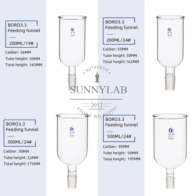 1Pcs Clear 50mm To 150mm Glass Cylindrical Feed Funnel With Standard Ground-in Mouth For Using In Lab Experiment Supply