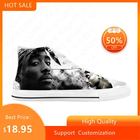 투팩 힙합 랩 래퍼 2pac 마카벨리 음악 락 캐주얼 천 신발, 높은 최고 편안한 통기성 프린트 남성 여성 보드 신발