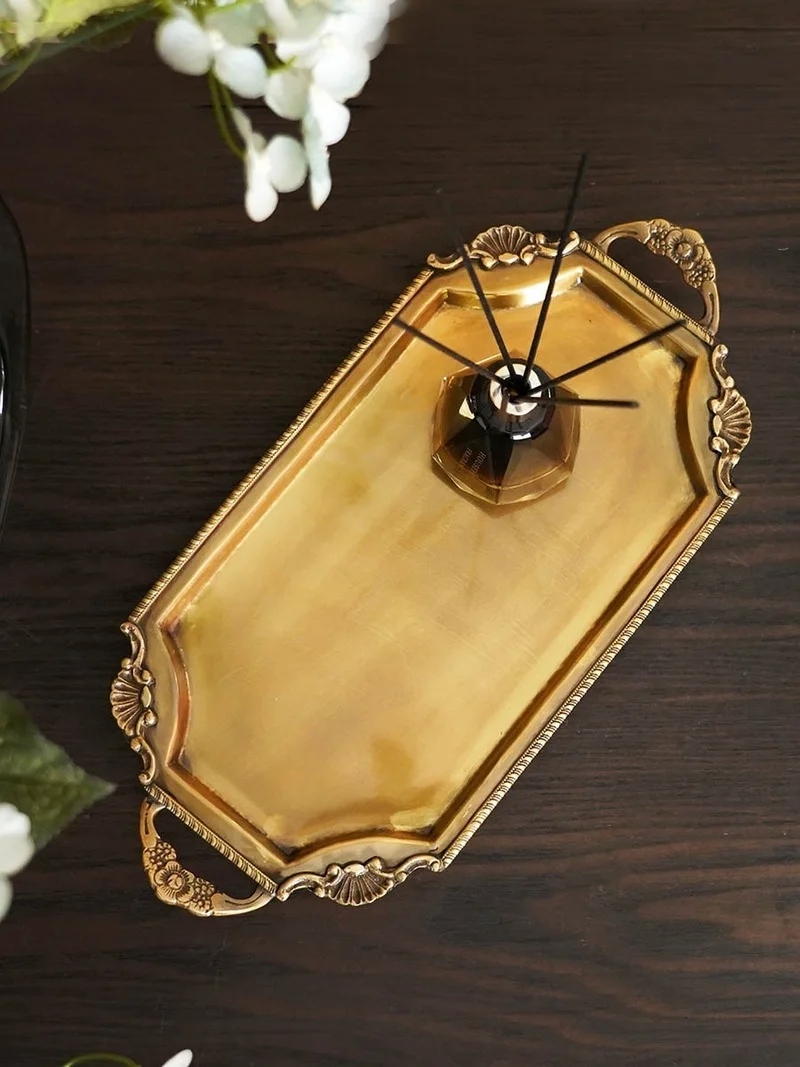 Brass Tray Storage Luxury Retro Living Room Table Tea Set Snack Storage Tray Afternoon Tea Set