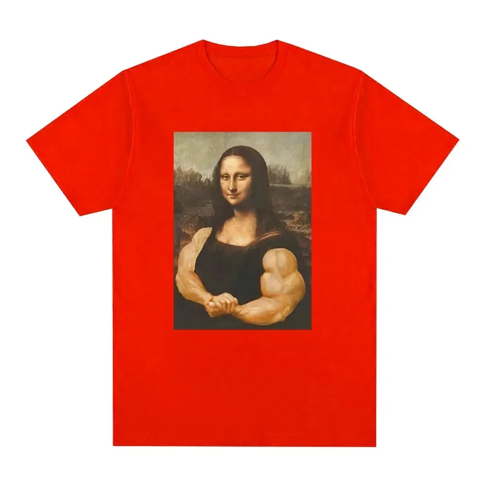 Funny Mona Lisa Fitness Printed Women's T-shirt Muscles Gym Casual Graphic Short Sleeve Fashion Harajuku Kawaii Y2K Clothing