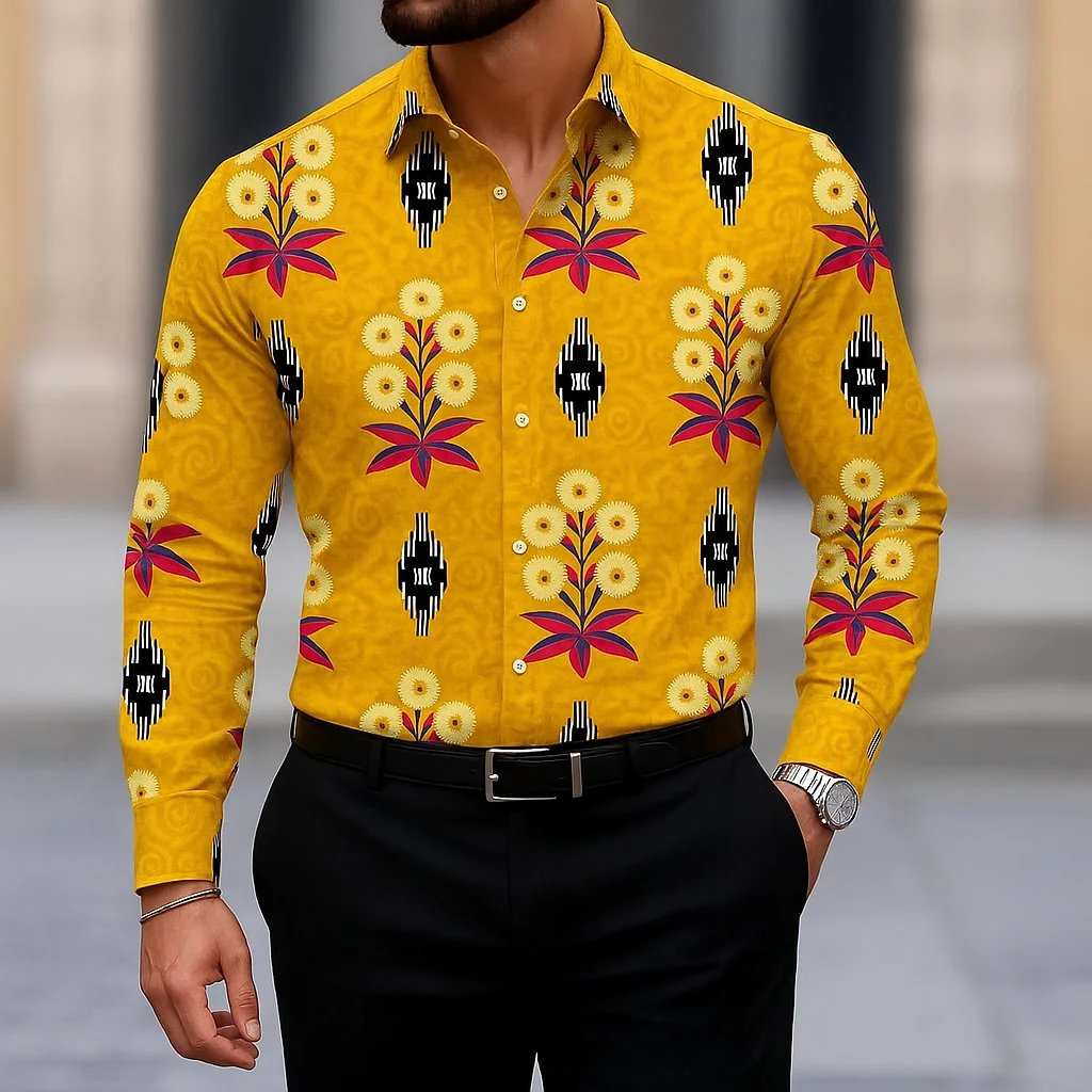 Camisa de estilo bohemio a la moda para hombre, camisas informales de manga larga para uso diario, ropa de tendencia para hombre, Tops sencillos y versátiles con solapa y botones