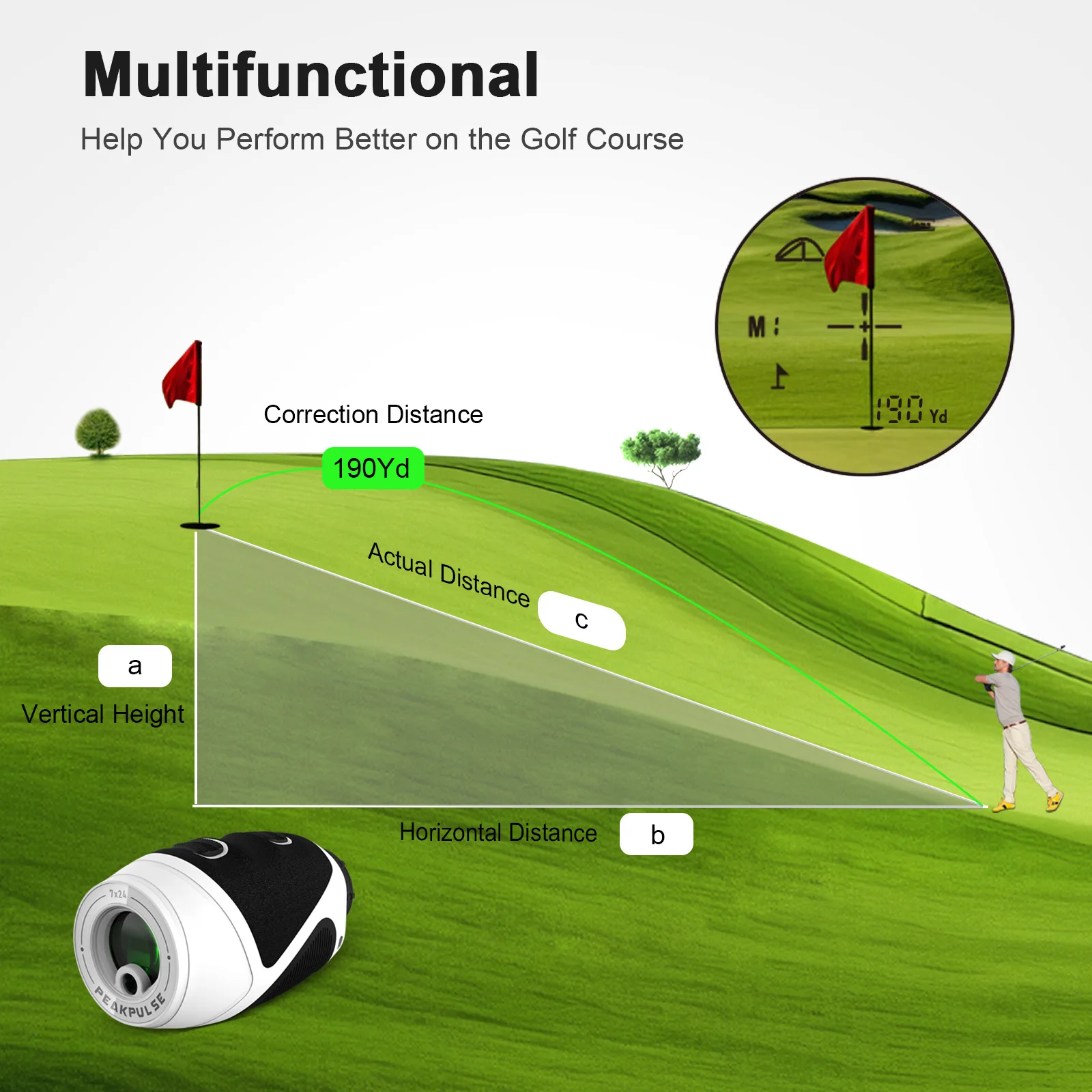 1200 Yards Golf Rangefinder with Slope 7X Cylinder Range Finder Angle Horizontal Measurement Tools for Hunting Rechargeable