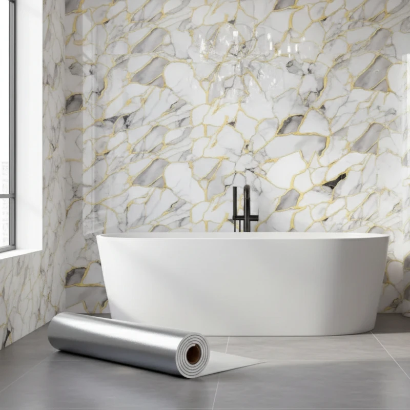 

Gilded Marble Effect Peel Stick Wallpaper Waterproof Material for Kitchen Backsplash TV Feature Wall and Home Upgrade Project