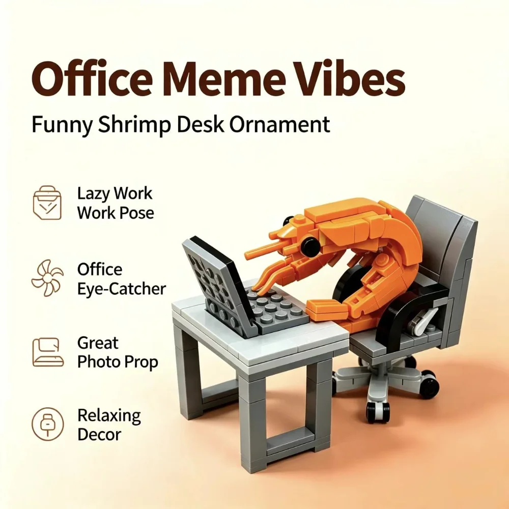MOC Building Block Shrimp Model Doll Network Celebrity Creative Imitation Show Gift Christmas Gift Niche Office Decoration