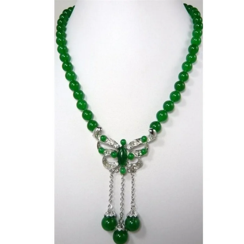 

nice woman's accessories! Green jade Beads Necklace Butterfly Pendants