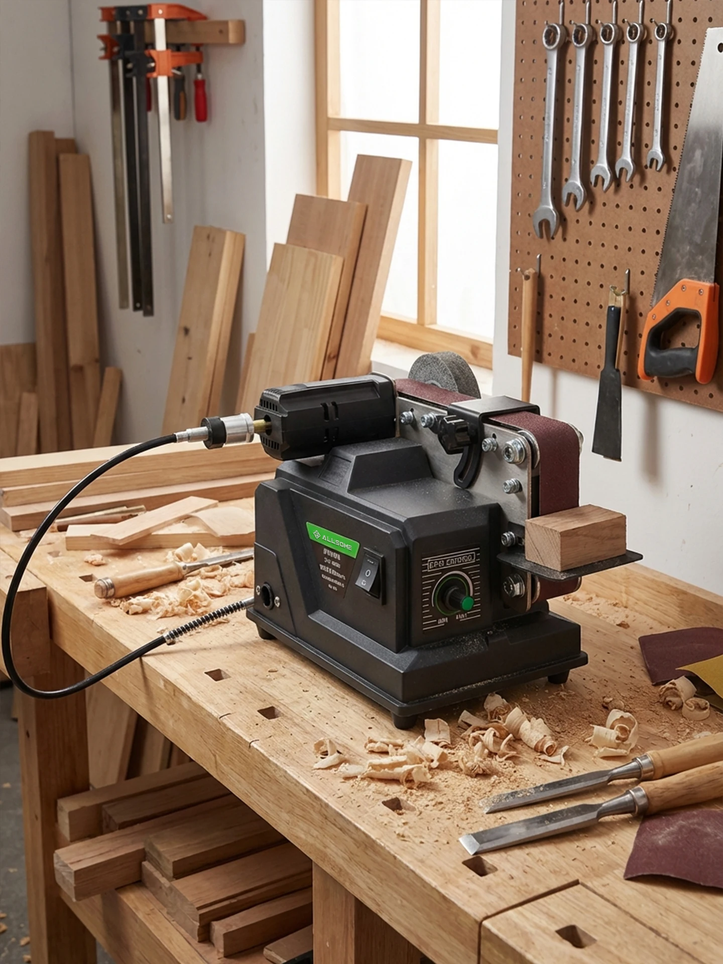 Allsome Mini Belt Sander, 180W Electric Sander with 10pcs 533*30mm Sanding Belts, Suitable for Makita 18V battery