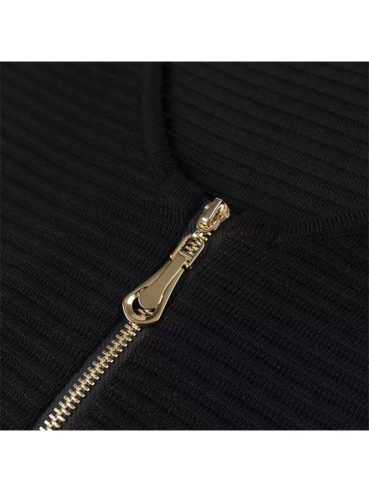 Women\'s Backless Zipper Fly Black Knitted Long Dresses, Summer Fashion, Elegant Under Tassel, Elastic Slim Sleeveless Dress