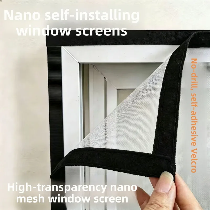 Summer ventilation mosquito-proof nano mesh invisible edge trim window screen, self-adhesive, no-drill installation for home use