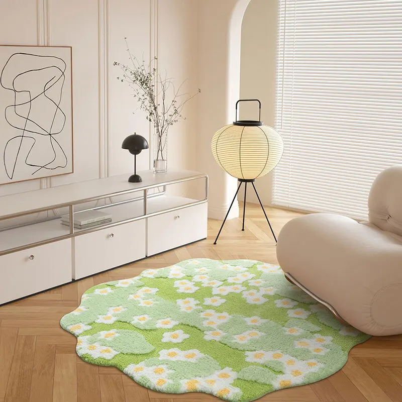 Nordic 3D Lawn Moss Rugs Tufted Carpet Soft Daisy Green Pink Irregular Rugs Bedside Mat Non-Slip Absorbent Home Decorate