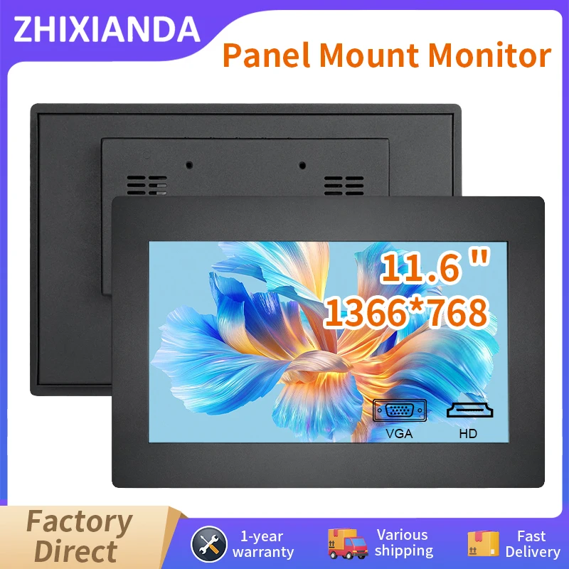 

11.6 Inch 1366*768 Industrial Panel Mount Monitor 16:9 Ratio Capacitive Resistive Touch Screen Embedded Display With VGA HDMI