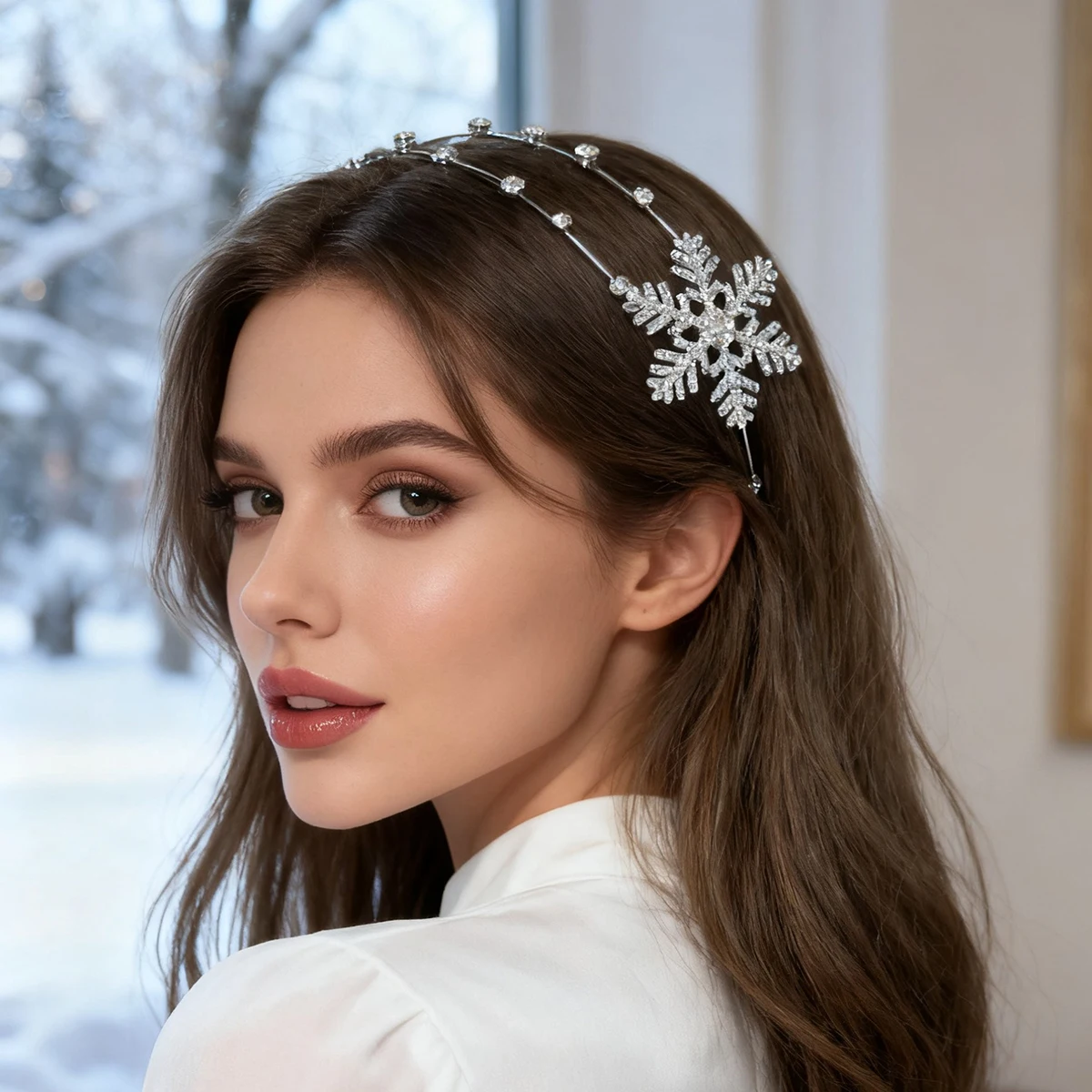 AWAYTR Neue Mode Luxuriöse Schneeflocke Strass Haarbänder Süße Blume Stirnband für Frauen Mädchen Haar Zubehör