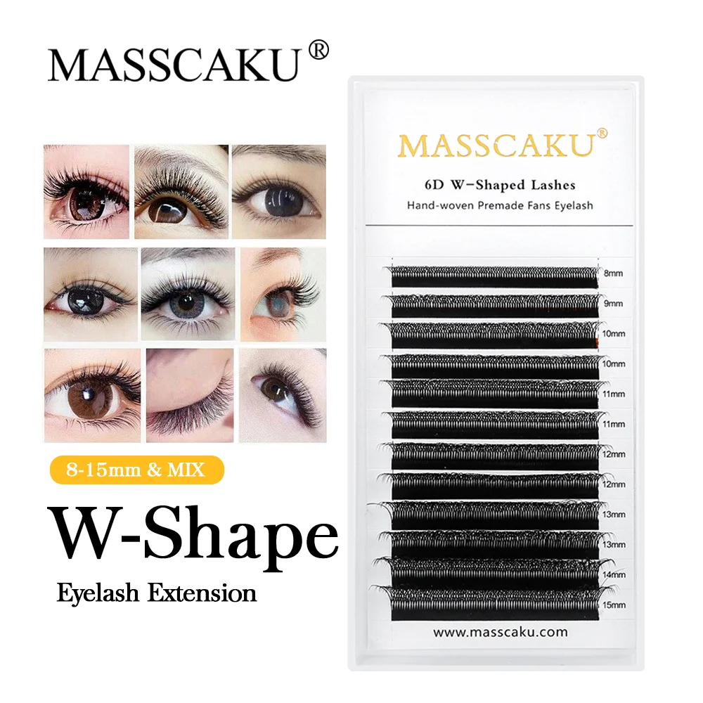 MASSCAKU 3D 4D 5D Mink pojedyncze wiązki rzęs w kształcie litery W gotowe wentylatory Faux Mink 100% ręcznie robione przedłużanie rzęs