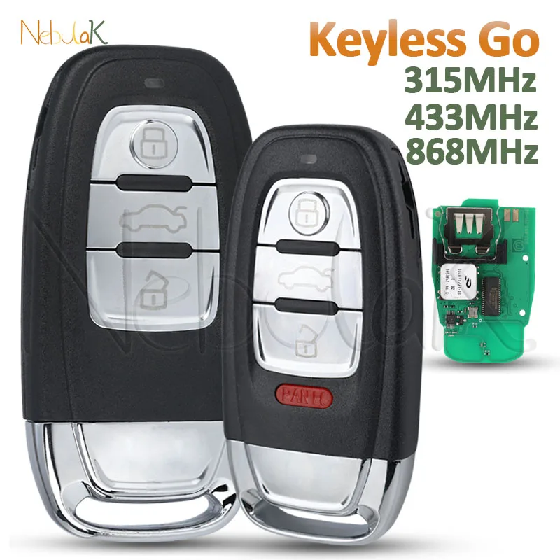 Keyless Go Key for Audi A4 A5 RS4 A7 A8 Q5 315/433/868Mhz Fit 4G0959754J 8T0959754F 8T0959754K Remote Smart Car Fob Card Battery