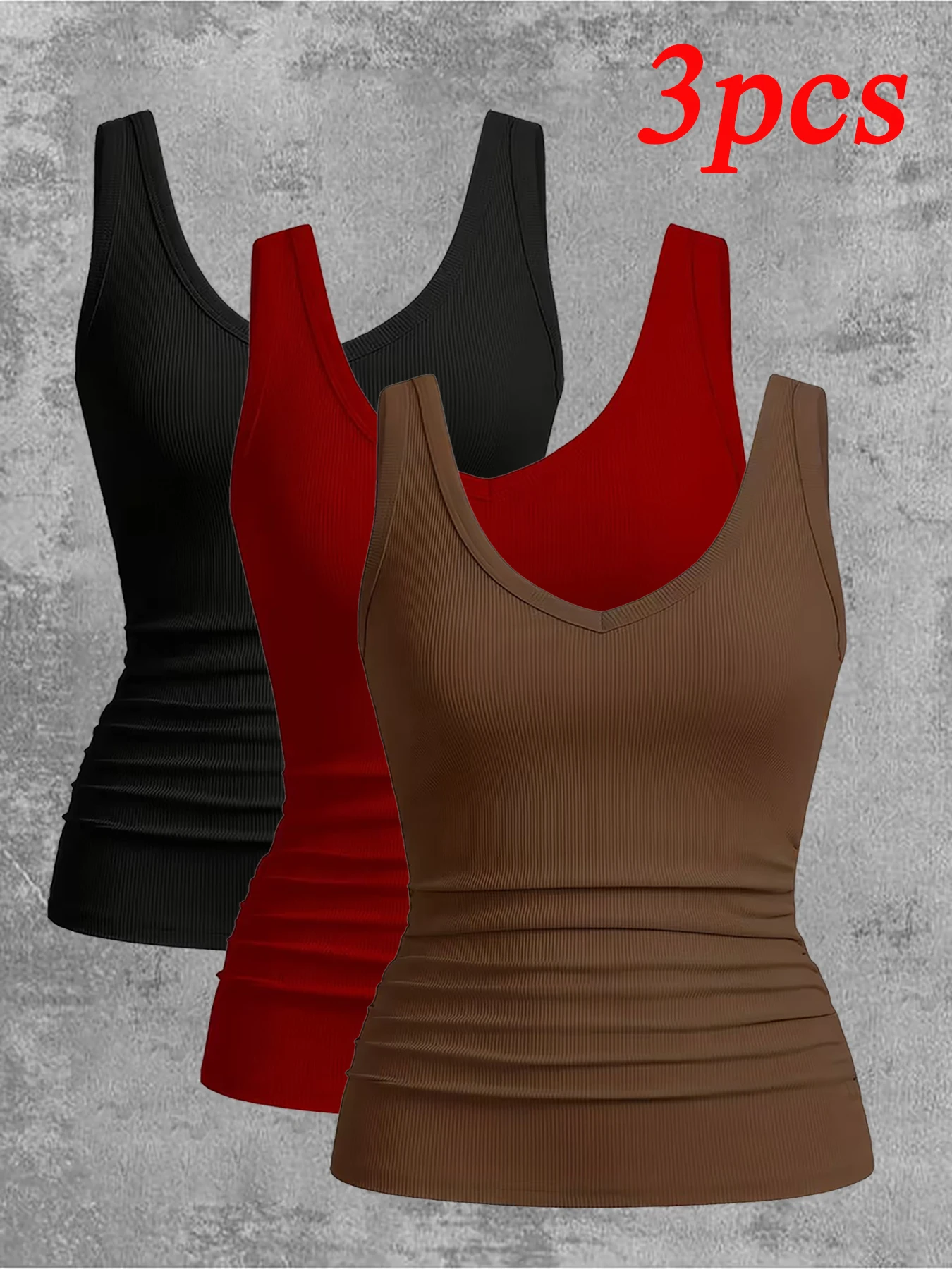 حار بيع 3 قطعة المرأة الربيع الصيف مثير الخامس الرقبة سترة دون أكمام أعلى أنيقة بلون مطاطا تنوعا سترة غير رسمية القمم