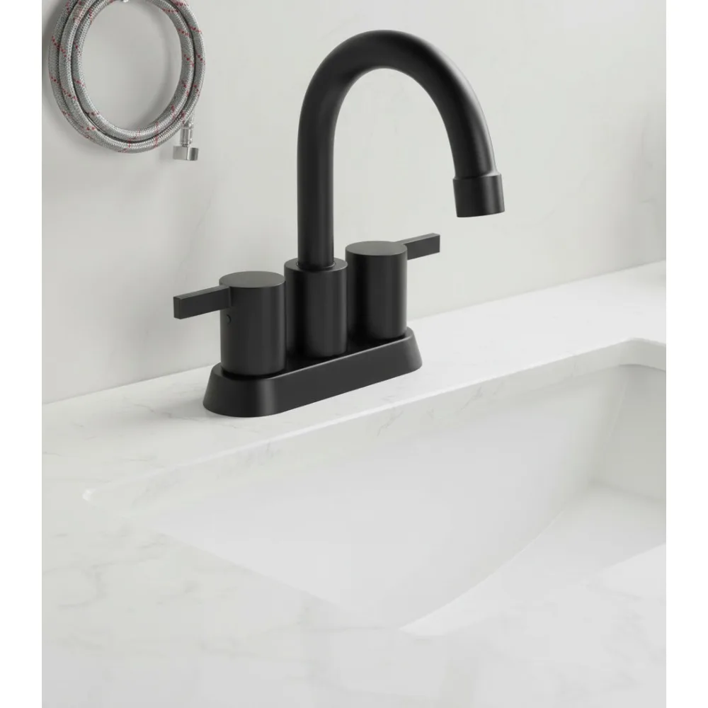 

4 Inch Matte Black Centerset Bathroom Faucet with 360° Swivel Spout, Lead-Free for Modern Vanity Sink