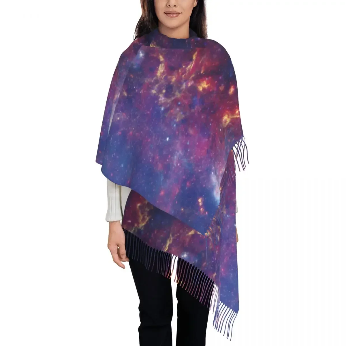 Galaxy Sky Art Scarf with Long Tassel Nebula Space Print Warm Shawls and Wrap Unisex DIY Scarves Wraps Winter y2k Bufanda Mujer