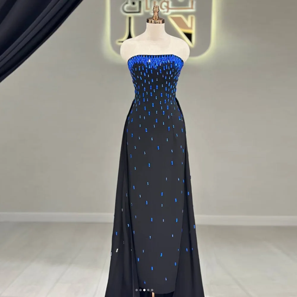 Customized Black Blue Strapless Prom Dress Gradient Embellished robes de soirée Elegant Party Dresses Formal Train Gown