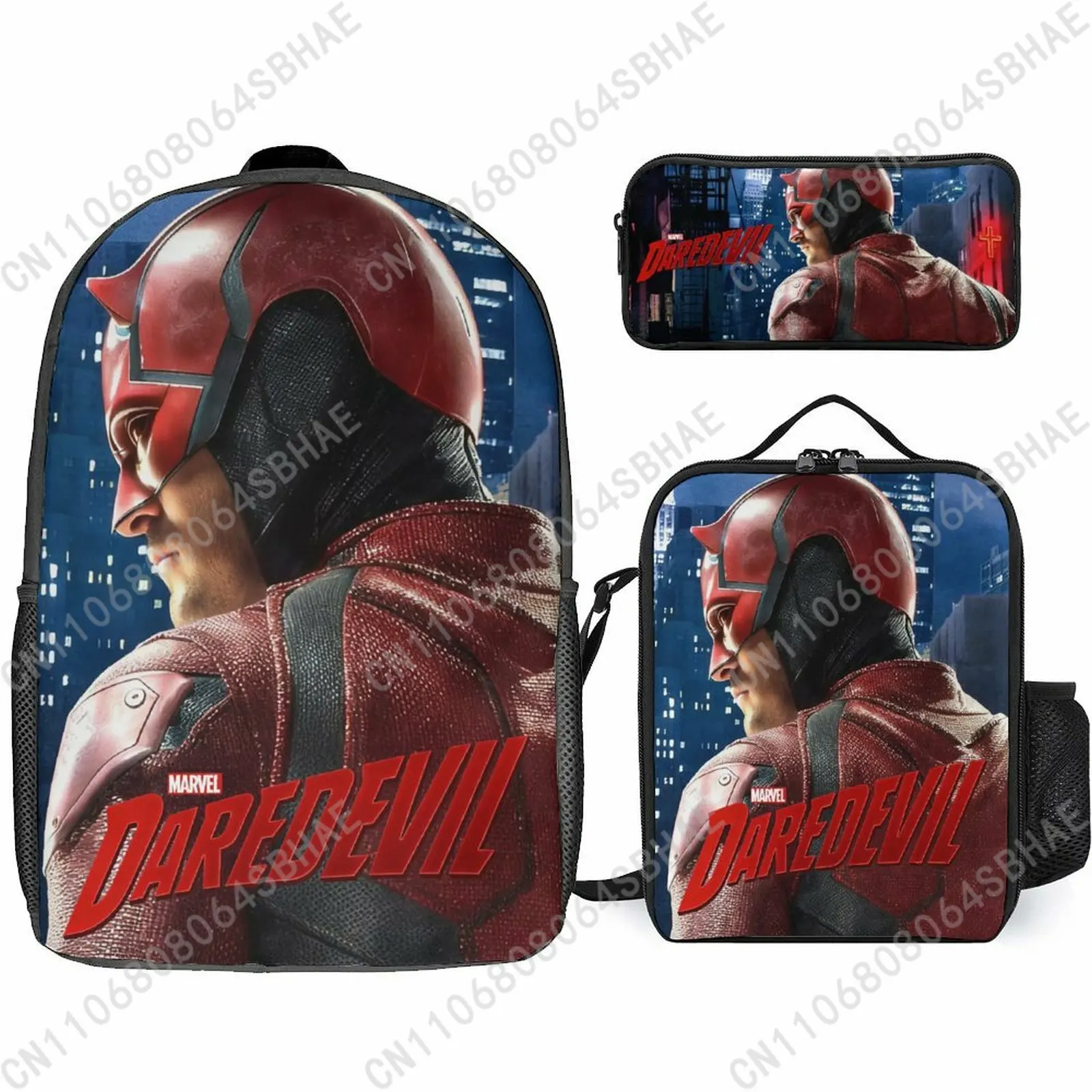 

Marvel Daredevil School Backpack For Teen Middle High School Students 3Pcs Bookbag Lunch Tote Bag Pencil Pouch Cosplay