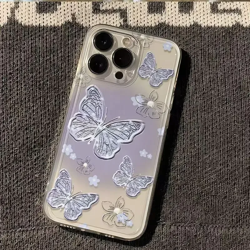 Custodia per telefono farfalla viola per iPhone 16 15 14 13 12 11 Pro XS MAX 7 XR 8 7 Plus Cover trasparente Fundas