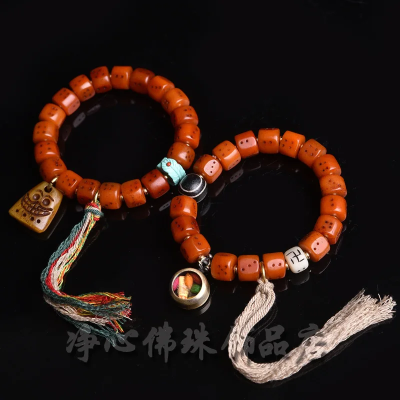 

Tibetan Natural Camel Bone Bracelet Men's and Women's Crafts Tassel Niche for a Statue of the Buddha Agate Accessories Carved Di