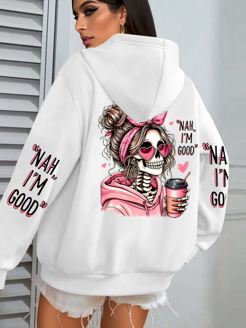 I'm Good Coffee Skull Funny Printing Womens Hoodie Loose Jogging Pullovers Fleece Autumn Sportswear Casual Y2K Unisex Hoody