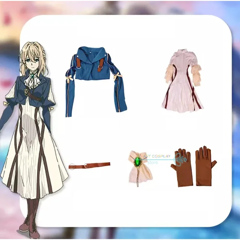 2025 12 Violet Evergarden Kostum Cosplay Wig Sepatu Set Lengkap Pakaian Pesta Halloween Anime Cos Gaun Wanita