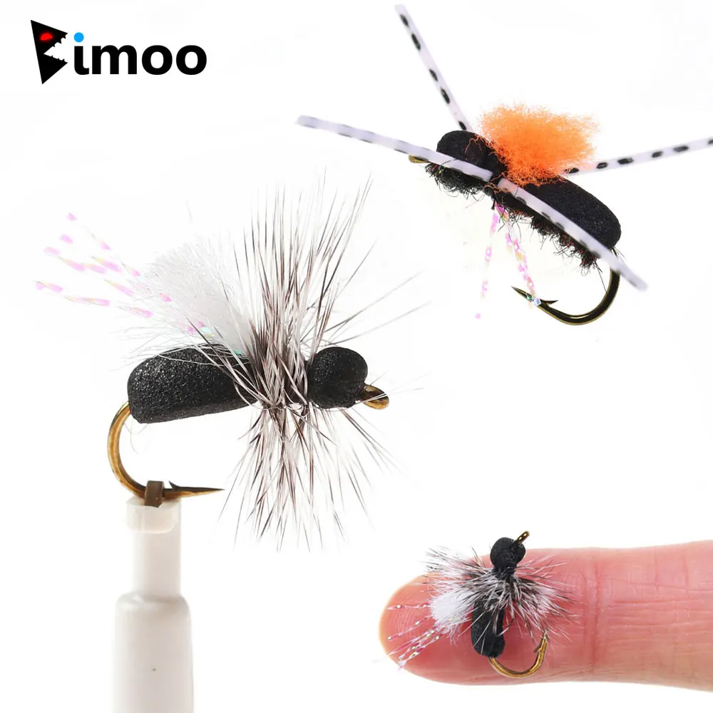 Bimoo 6 piezas # 10 Señuelos de pesca Grizzly Hackle Foam Ant Fly, mosca seca flotante negra, para insectos tipo escarabajo, cebo para trucha y charcos.