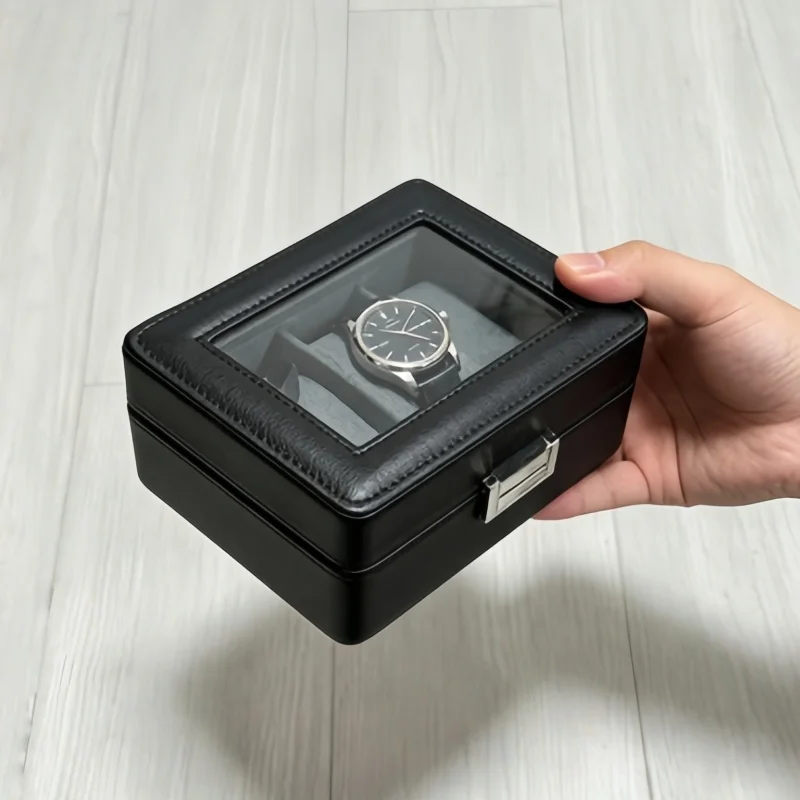 3 Slot Lockable Leather Watch Box 2Pcs Set, Men Watch Display Organizer Bracelet Storage