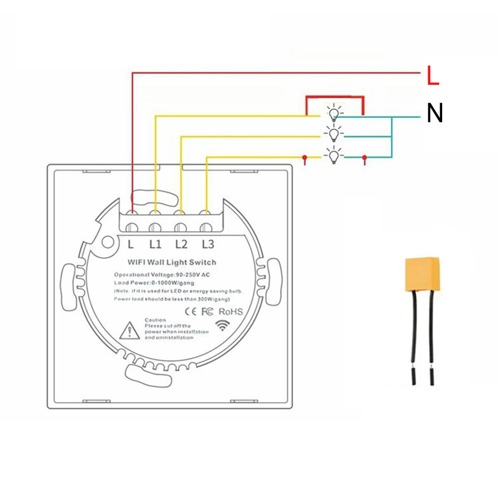 4 Gang For Smart Touch Light Switch WiFi For Tuya App Control With Capacitor For No Neutral Wire Wall Socket Home Automation Ele