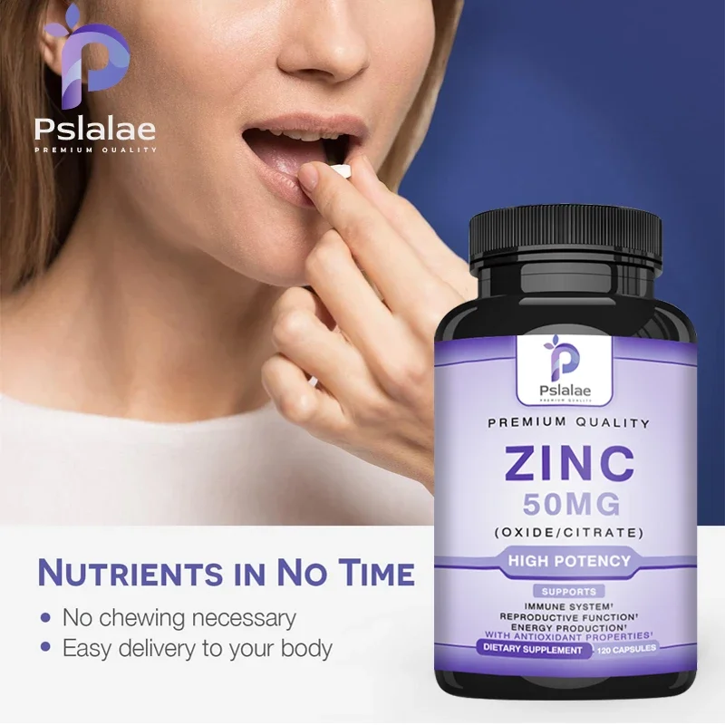 Zinc 50 Mg Immune Support and Antioxidant Supplement for Skin Health 120 Capsules