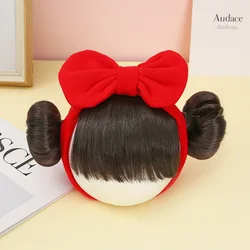 New Year Cosplay Hair Accessories Infant Baby Girl Bow Buns Wig Hat Headwear Cotton Elastic Newborn Bebe Headband for Kids Girls