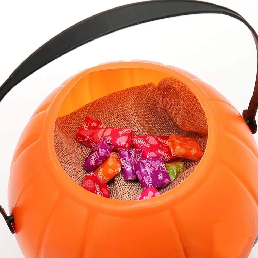 2 Stück Halloween-Kürbis-Eimer, tragbarer Kürbislaternen-Süßigkeitskorb, dekorative Kürbis-Eimer mit Halloween-Partygeschenk – Detail 4