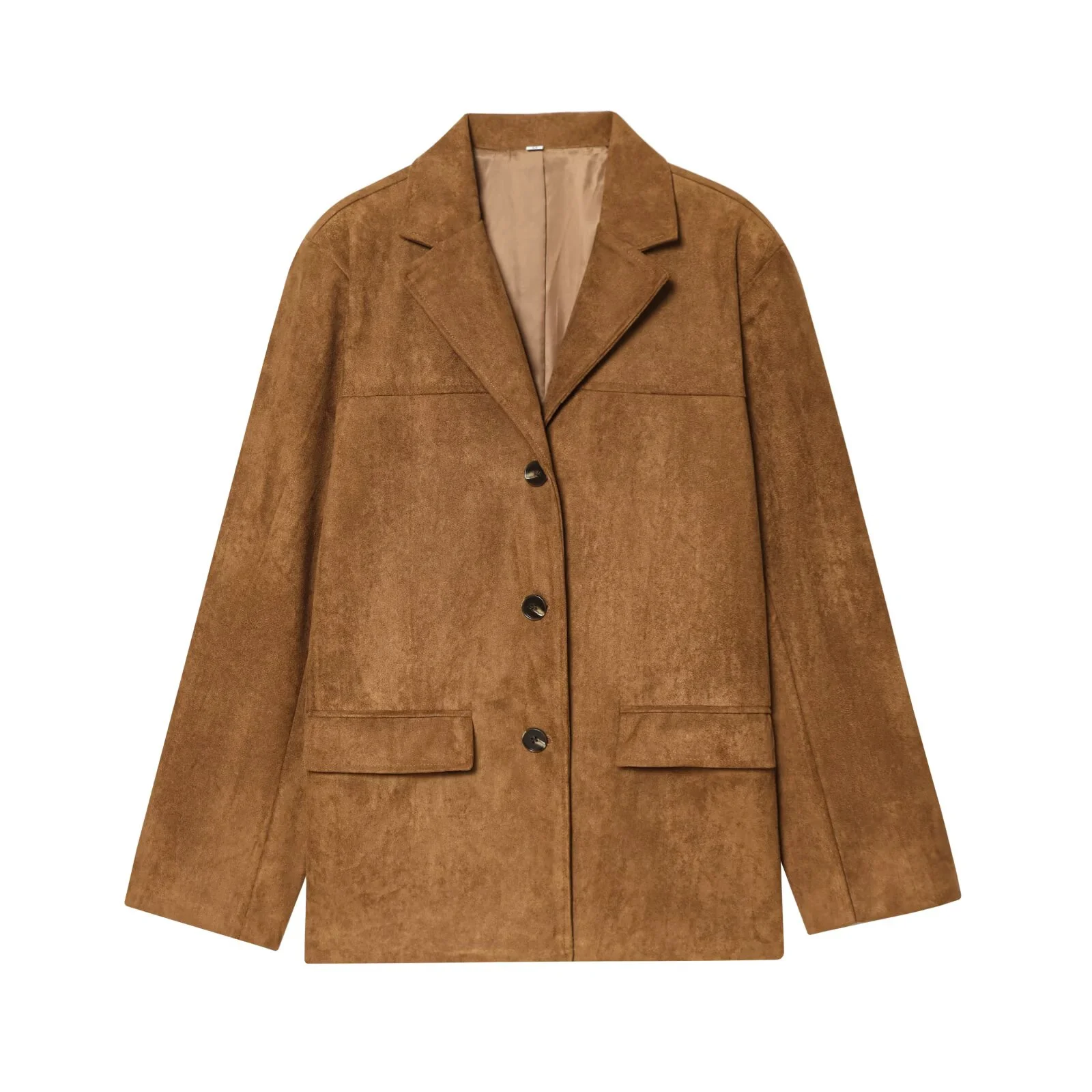 2025 Winter New Women's Casual Fashion Simple Loose Versatile Commuter Long Sleeve Slimming Suede Suit Jacket