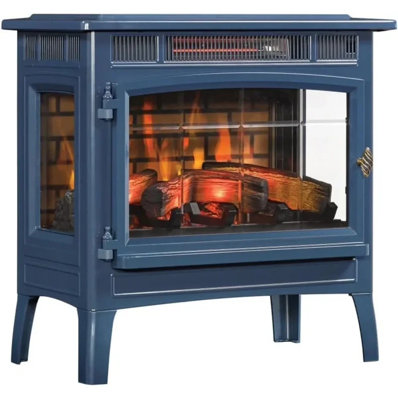 US  Freestanding Electric Fireplace Stove Heater with 3D Flame Effect for 1,000 Sq. Ft. Room, Navy