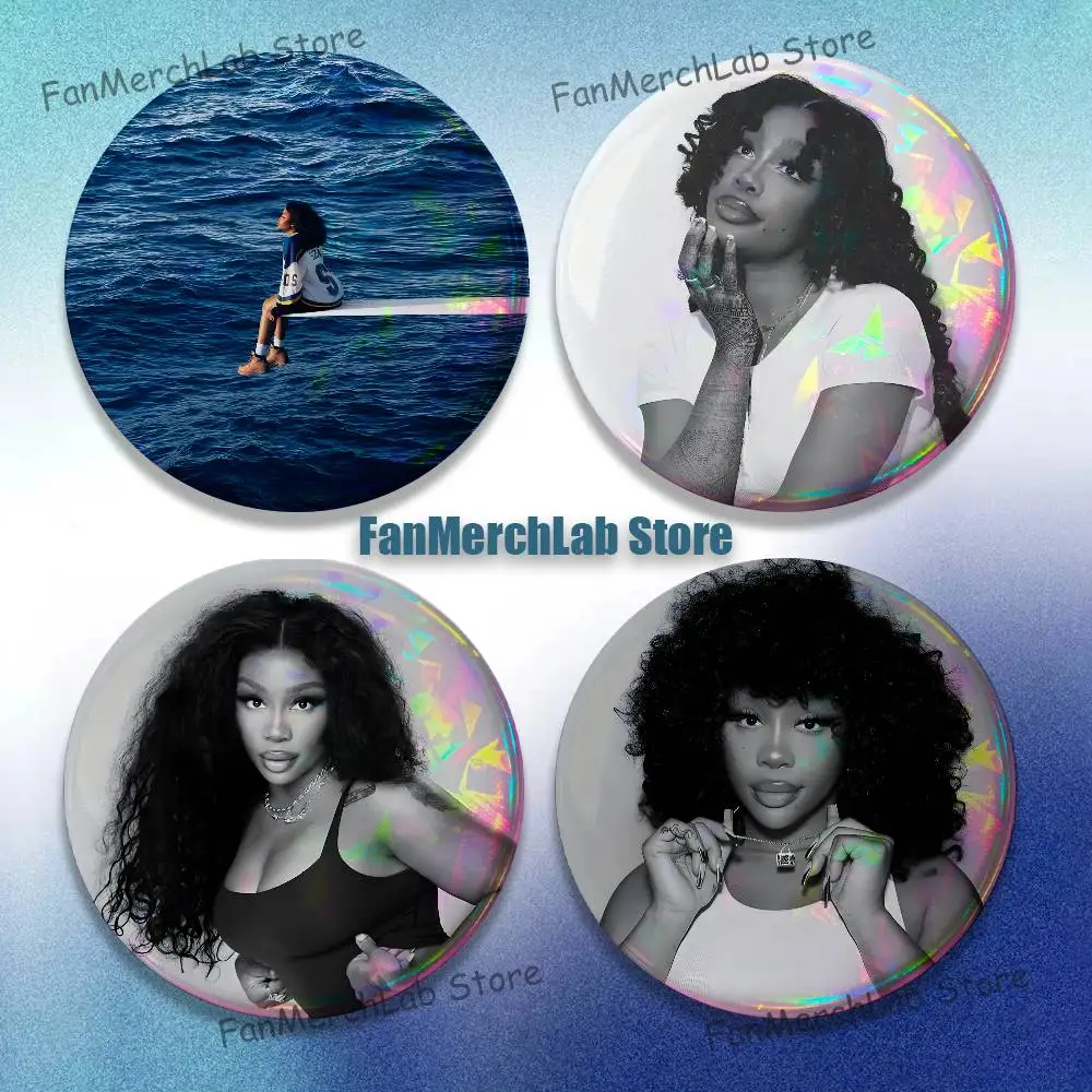 

Singer S-SZA Laser reflective round badges pins bag clothing decorations collectibles gifts for friends