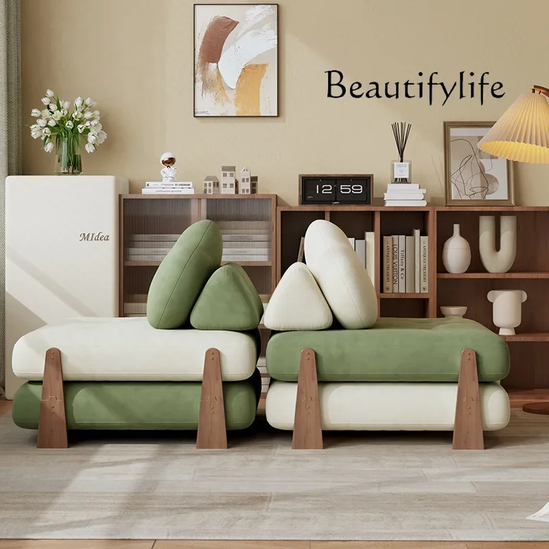 A44 Cream wind sofa bed foldable dual-purpose single module sofa small apartment living room tofu block lazy sofa