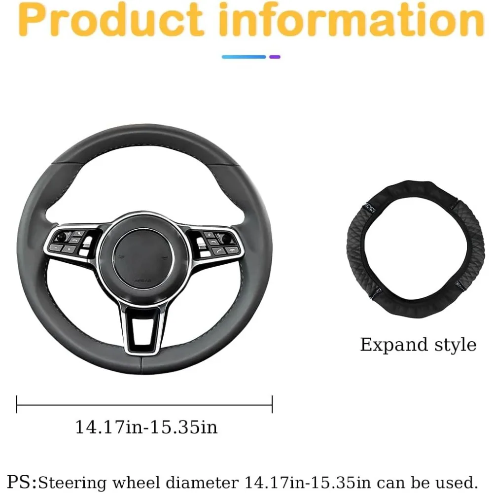 Capa de volante de carro brilhante, protetor de volante elástico de couro macio com strass de 15 polegadas