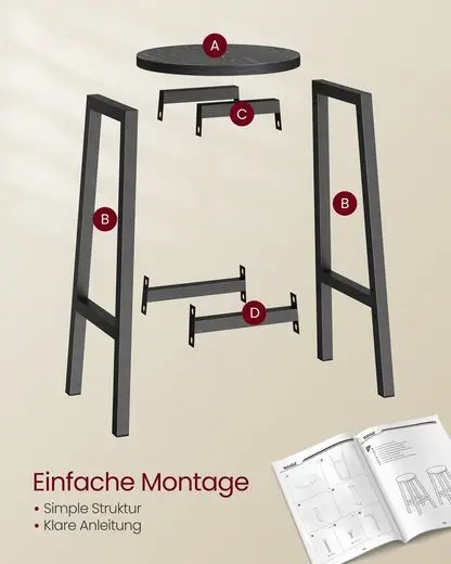 VASAGLE Barhocker Barstühle (Set, 2 St), bis 100kg belastbar