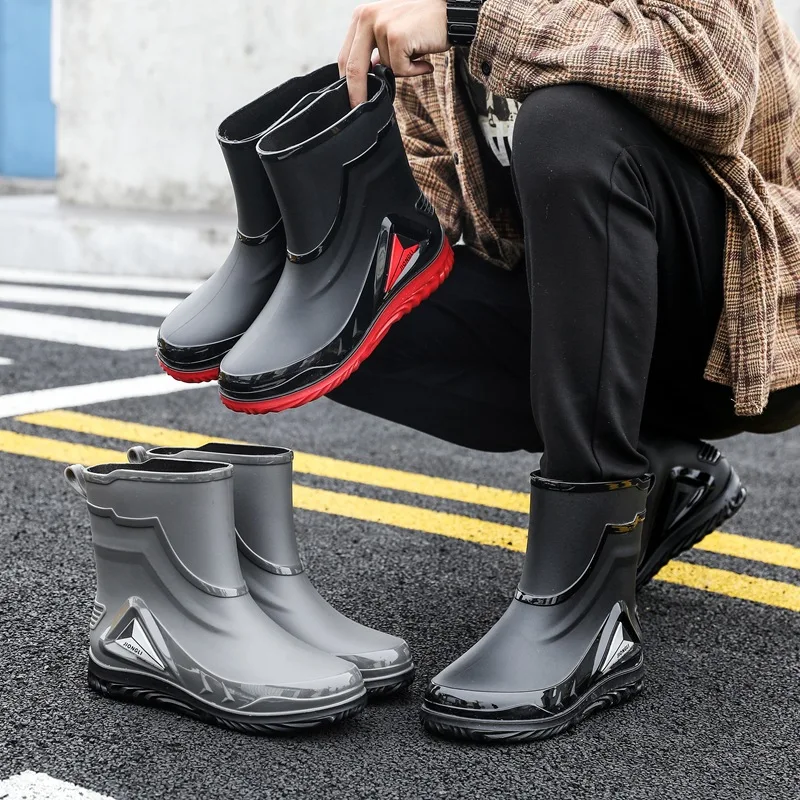 Fashionable Mid-calf Waterproof Rain Boots Rubber Shoes Spring And Autumn Fishing Boots Unisex Warm Cotton Non-slip Rain Boots