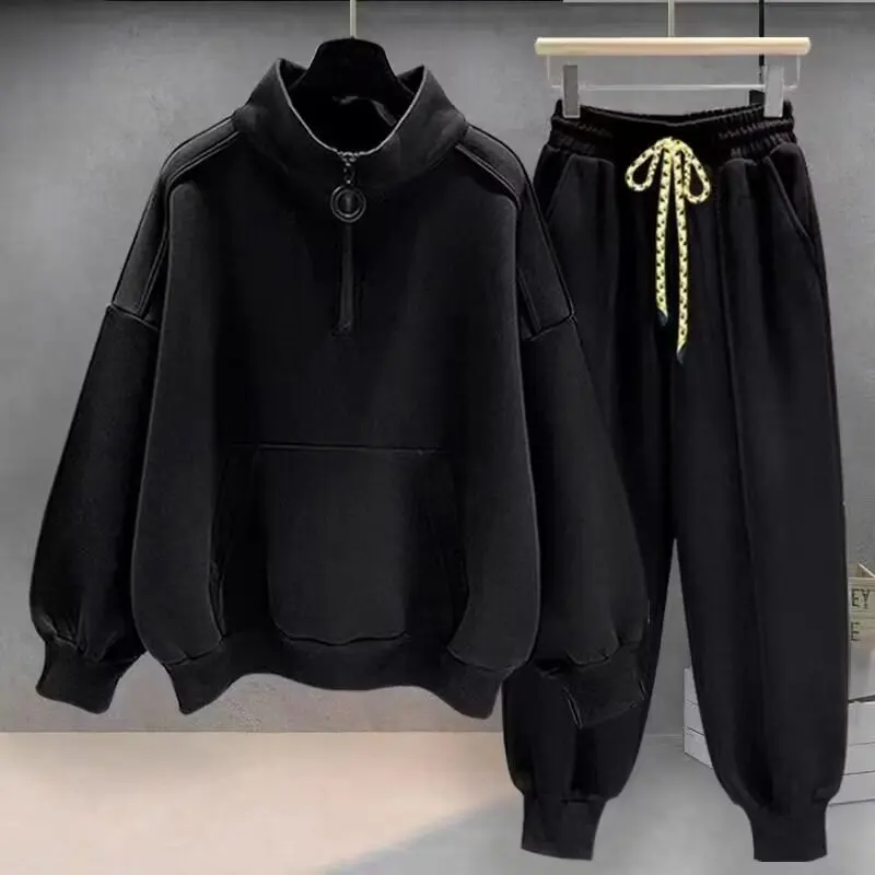 2025 جديد الرجال نصف البريدي طقم رياضي الشتاء صوف مبطن هوديي بنطال رياضي 2 قطعة ملابس رياضية كاجوال الدعاوى موضة الشارع الشهير