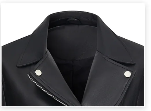 سترة جلدية قصيرة للنساء مع ياقة قلابة سترة جلدية على طراز الدراجة النارية #6