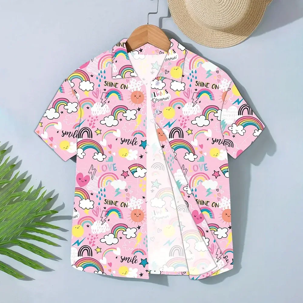 Men's Shirt Tops, Cute Graffiti Print, Lapel Bowling Shirt Short Sleeve Casual Summer Hawaiian Shirt Single Breasted Shirt Daily