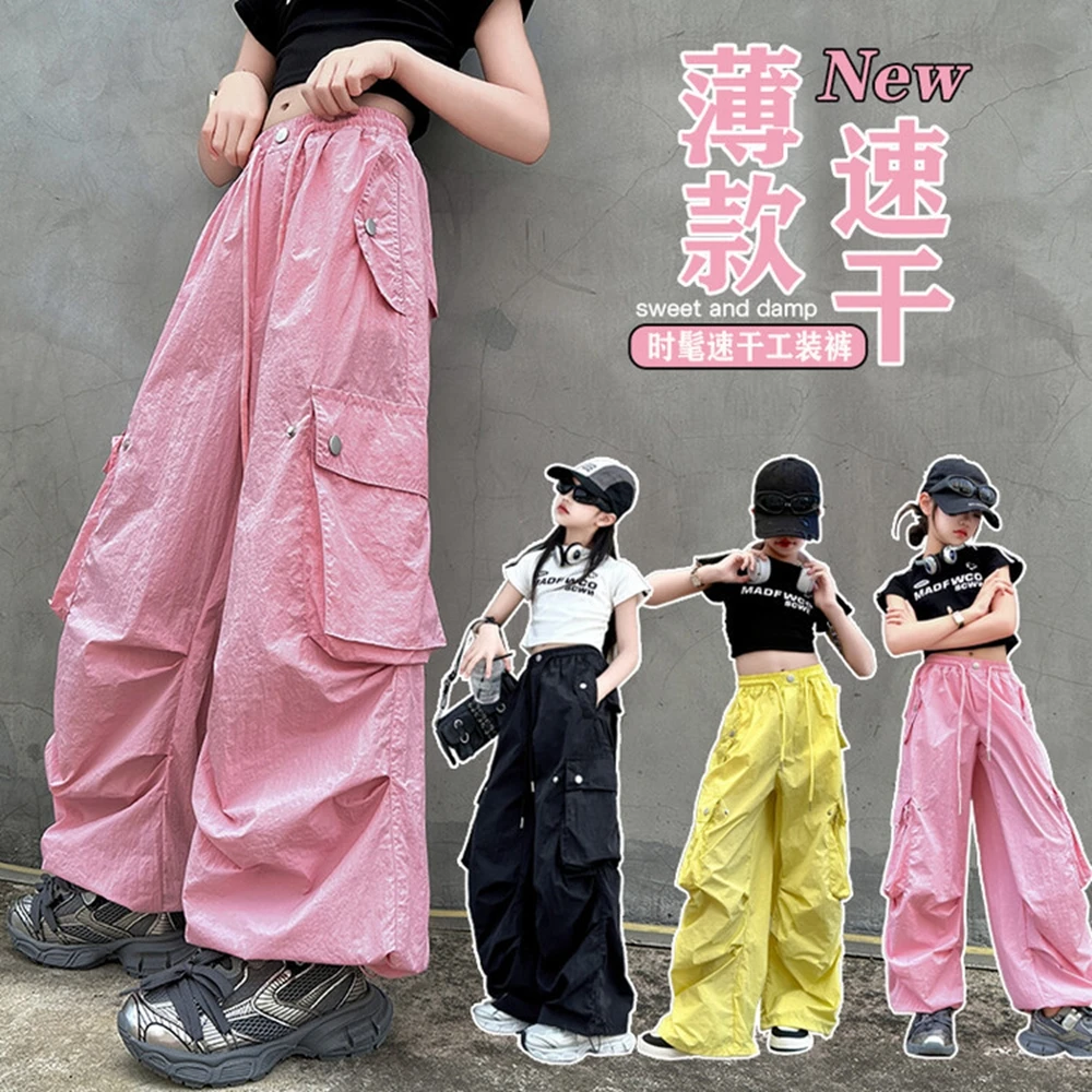 Summer Teenage Girls Quick Drying Cargo Pants Fashion Teenage Kids Multiple Pockets Workwear Trousers Child Clothes 6 -14Years