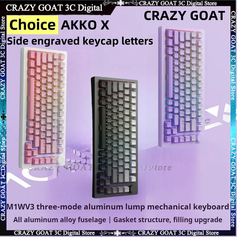 Akko X M1/1w V3 Aluminum Case Mechanical Gaming Keyboard/barebone Dit Kit 75% 3/5 Pin Hot Swap Rgb Gasket Side Engraved（Purple）