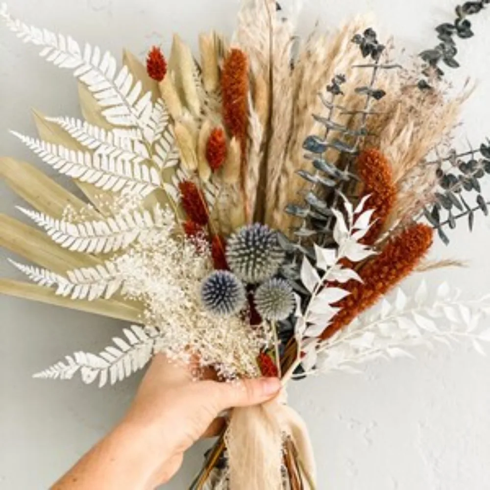 Dried Flower Bouquet,Dusty Blue + Rust Small Pampas Grass Bouquet Bride and Bridesmaids,Dried Flower Bouquet